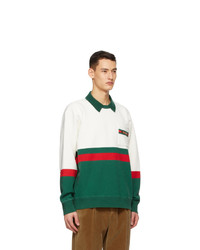 Gucci White And Green Web Stripe Polo Sweatshirt