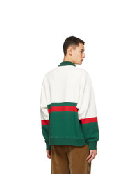 Gucci White And Green Web Stripe Polo Sweatshirt