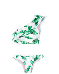 White and Green Print Bikini Top