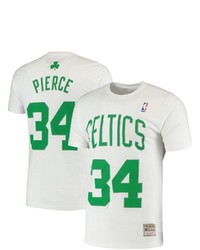 Mitchell & Ness Paul Pierce White Boston Celtics Hardwood Classics Stitch Name Number T Shirt