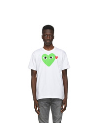 Comme Des Garcons Play White And Green Big Heart T Shirt