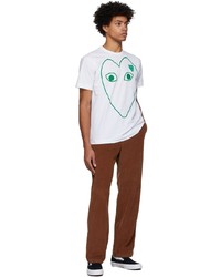 Comme Des Garcons Play White Green Outline Heart T Shirt