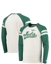 STARTE R Creamkelly Green New York Jets Throwback League Raglan Long Sleeve Tri Blend T Shirt