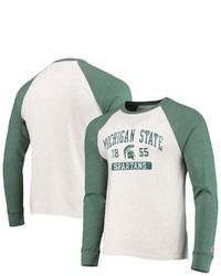LEAGUE COLLEGIATE WEA R Heathered Green Michigan State Spartans Volume Up Victory Falls Tri Blend Raglan Long Sleeve T Shirt