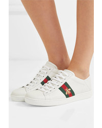 Gucci Ace Embroidered Leather Collapsible Heel Sneakers
