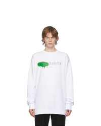 Palm Angels White And Green Milano Logo Sprayed Sweatshirt