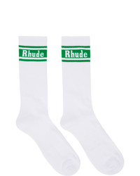 Rhude White And Green Logo Socks