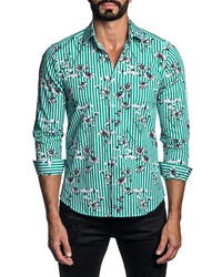 Jared Lang Trim Fit Floral Stripe Button Up Shirt