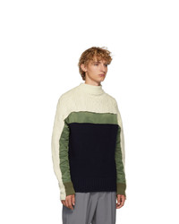Sacai Off White And Navy Wool Pullover Turtleneck
