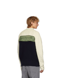 Sacai Off White And Navy Wool Pullover Turtleneck
