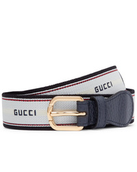 Gucci 3cm Logo Detailed Stretch Webbing And Leather Belt