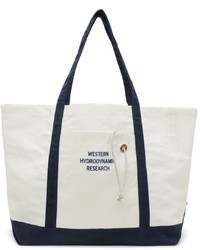 White and Navy Canvas Tote Bag
