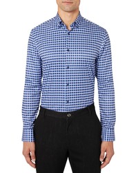 BROOKLYN BRIGADE Trim Fit Stretch Check Dress Shirt And Face Mask In Navy At Nordstrom