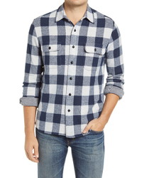 White and Navy Check Flannel Long Sleeve Shirt
