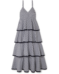White and Navy Check Maxi Dress