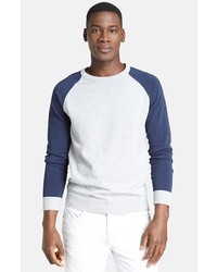 rag & bone Milo Raglan Colorblock Crewneck Sweater Light Grey Navy Medium