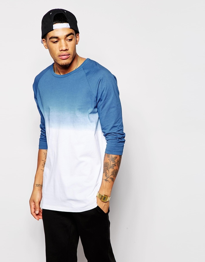 Brand Longline 34 Sleeve T Shirt With Dip Dye