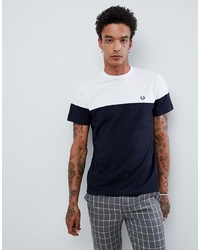 Fred Perry Logo Panelled T Shirt In Navywhite