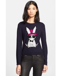Alice + Olivia Embroidered Bunny Intarsia Knit Sweater