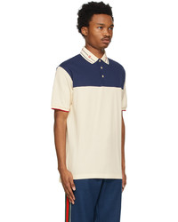 Gucci Off White Navy Embroidered Collar Polo