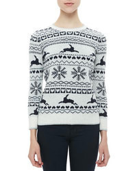 White and Navy Fair Isle Crew-neck Sweater