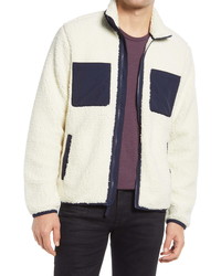 White and Navy Fleece Zip Sweater