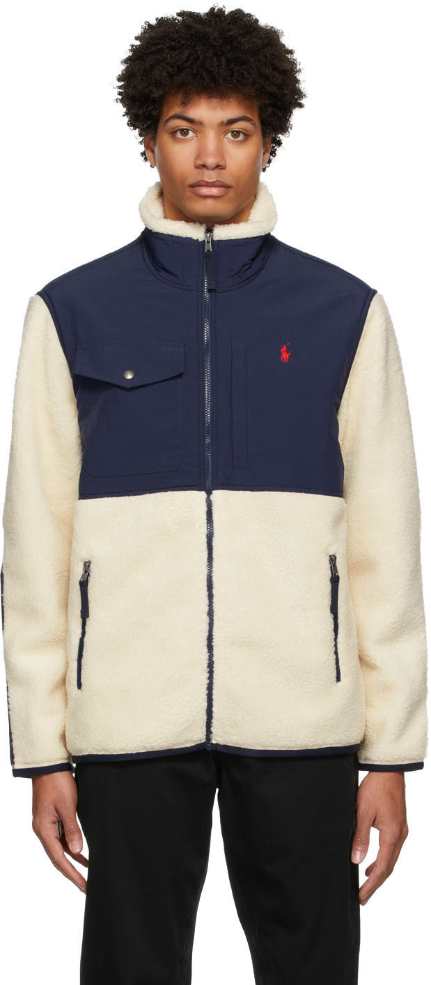 Polo Ralph Lauren Navy Bonded Hi Pile Jacket, $195 | SSENSE | Lookastic
