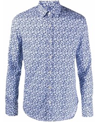 Canali Intricate Floral Print Fitted Shirt
