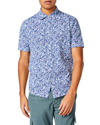 White and Navy Floral Short Sleeve Shirt