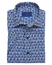 David Donahue David Fit Floral Print Linen Short Sleeve Dress Shirt