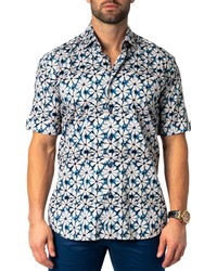 Maceoo Galileo Floral Tie Dye Short Sleeve Button Up Shirt In Blue At Nordstrom