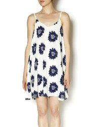 White and Navy Floral Swing Dress