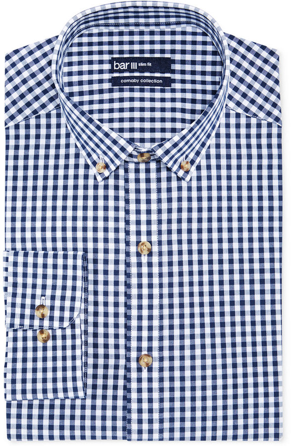 Bar III Carnaby Collection Slim Fit Navy And White Gingham Dress