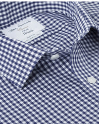 T.M.Lewin Non Iron Navy Gingham Fitted Shirt