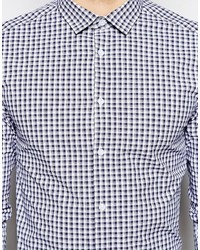 Asos Brand Skinny Shirt In Double Gingham With Long Sleeves
