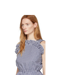 PushBUTTON White And Navy Gingham Frills Tank Top