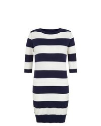 Exclusives New Look Navy And White Wide Stripe 12 Sleeve Bodycon Dress