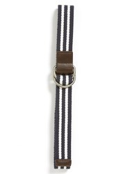 White and Navy Horizontal Striped Canvas Belt
