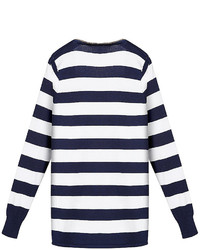 Choies Blue Long Sleeve Stripe Knit Cardigan