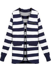 Choies Blue Long Sleeve Stripe Knit Cardigan