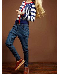 Choies Blue Stripes Cardigans With Long Sleeve