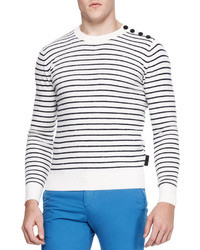 Burberry Brit Striped Tri Blend Crewneck Sweater Whiteblue