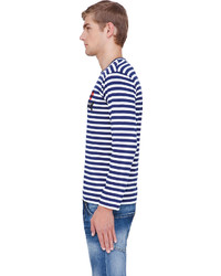 Comme des Garcons Comme Des Garons Play Navy Striped Logo Print T Shirt