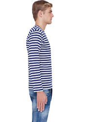 Comme des Garcons Comme Des Garons Play Navy Striped Logo Print T Shirt
