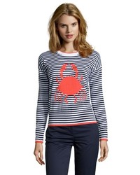 525 America Navy And Red Striped Cotton Knit Crab Print Crewneck Sweater