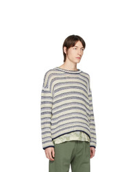 Loewe Off White And Navy Wool Striped Sweater