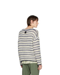 Loewe Off White And Navy Wool Striped Sweater