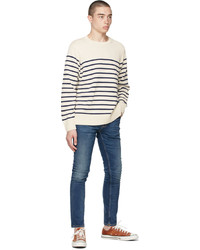 Nudie Jeans Off White Navy Striped Hampus Sweater
