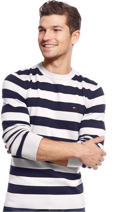 navy blue striped pullover 