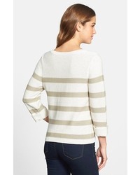 Caslon Three Quarter Sleeve Stripe Cotton Sweater